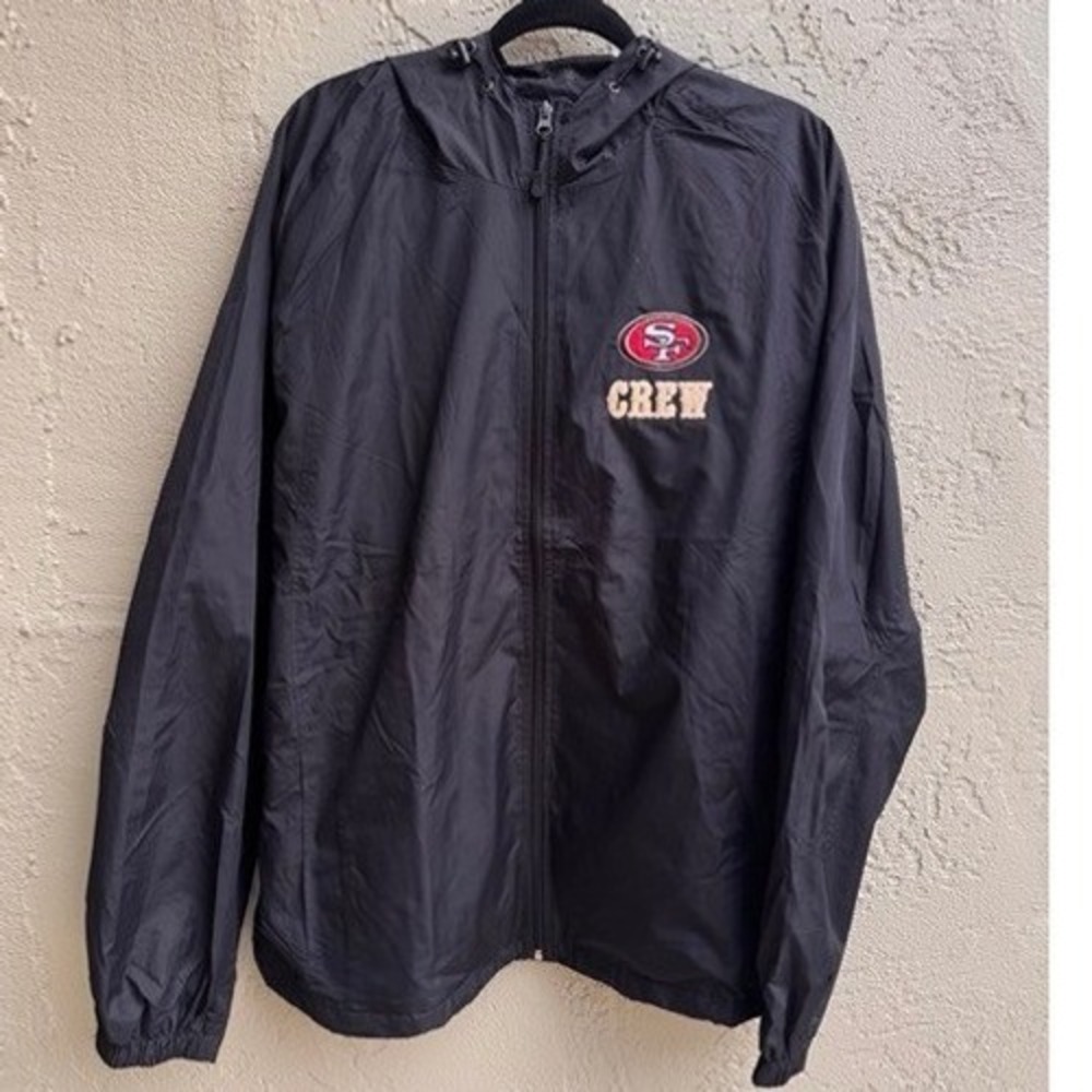 NFL San Francisco 49ers Mens Black Crew Windbreaker Full Zip Hooded Jacket XXL